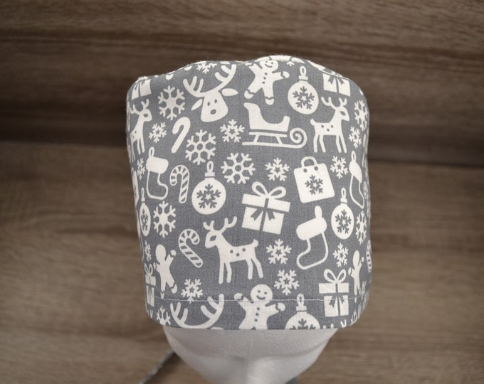 Surgical cap Christmas motifs, scrub cap, bandana, cosmetic cap, peeling cap, chef's hat, grey with sleigh and moose, surgical caps Christmas,