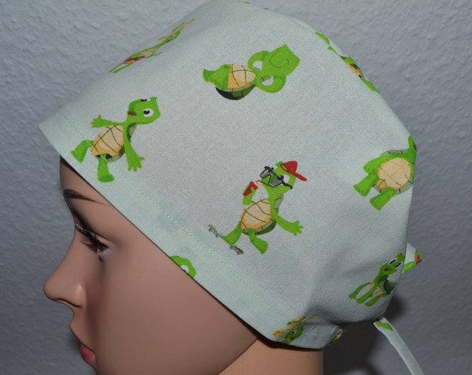 Surgical cap turtle, scrub cap, bandana, cosmetic cap, peeling cap, surgical caps, chef's hat, green with turtles, handmade