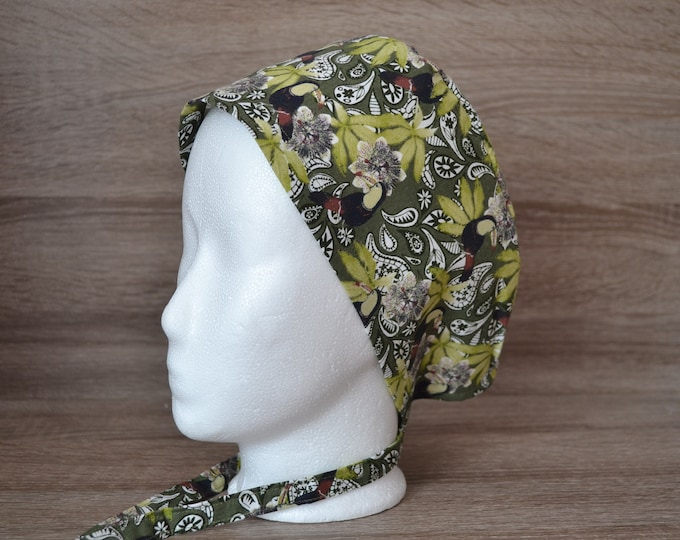 Surgical cap toucan, scrub cap, bandana, cosmetic cap, cook's cap, cap with jungle animals, brown with animals, handmade