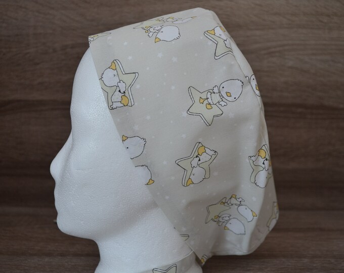 Surgical cap star terry cloth band, scrub cap, bandana, peeling cap, chef's hat, cosmetic cap, surgical caps, beige stars, handmade