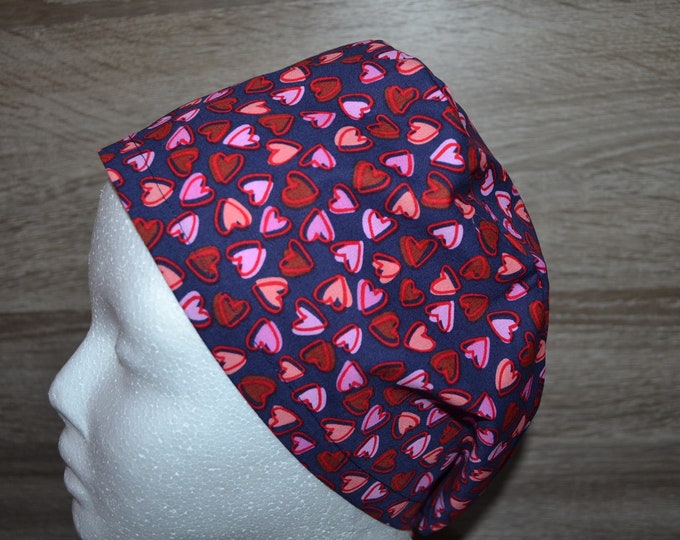 Surgical cap heart terry band, bandana, peeling cap, scrub cap, cosmetic cap, chef's cap, surgical caps, blue with hearts, handmade