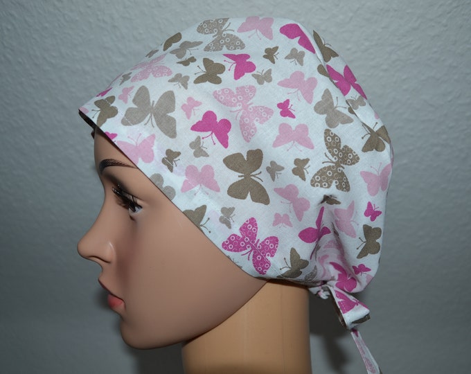Surgical cap butterfly, scrub cap, bandana, cosmetic cap, chef's hat, peeling cap, surgical caps, white with butterflies, handmade