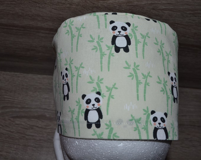 Surgical cap panda, scrub cap, bandana, peeling cap, chef's cap, cosmetic cap, surgical caps, green with pandas, handmade