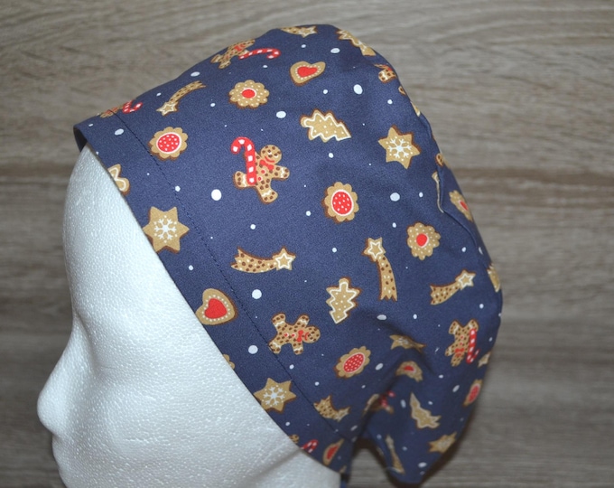 Surgical cap gingerbread terry band, scrub cap, bandana, cosmetic cap, peeling cap, chef's hat, Christmas surgical cap, Christmas cap, reindeer cap