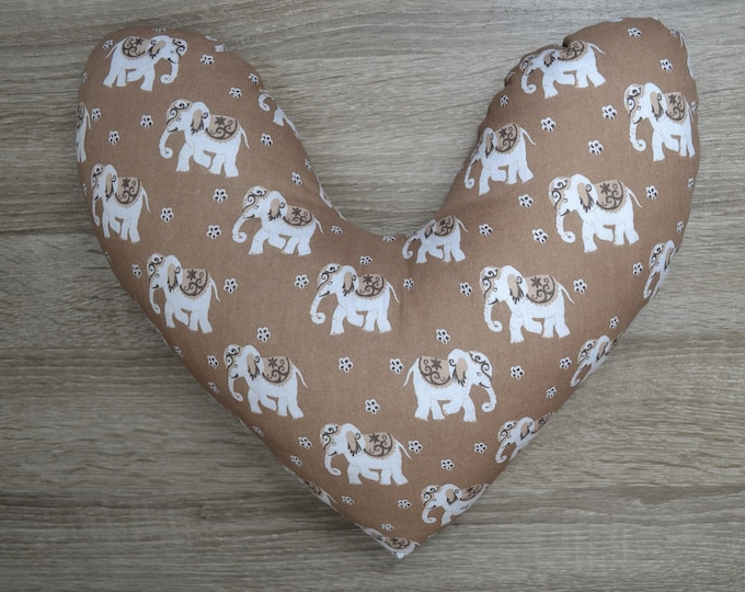 Heart pillow, chest heart pillow, mastectomy pillow, forearm pillow, breast surgery pillow, brown with elephant, handmade