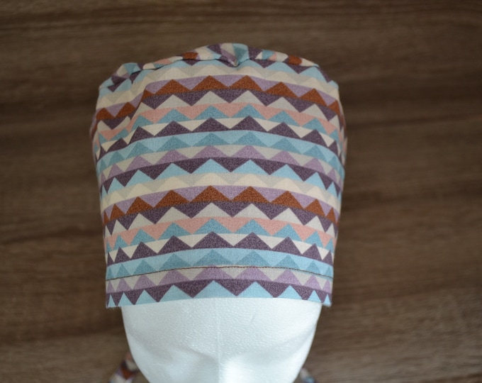 Surgical cap zigzag, scrub cap, bandana, cosmetic cap, chef's hat, peeling cap, surgical caps, beige with spikes, handmade