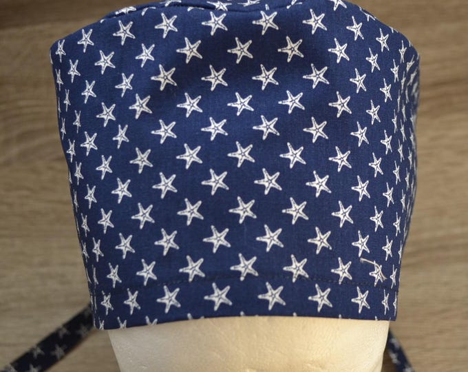 Surgical cap starfish, scrub cap, bandana, cosmetic cap, chef's hat, peeling cap, surgical caps, blue with starfish maritime, handmade