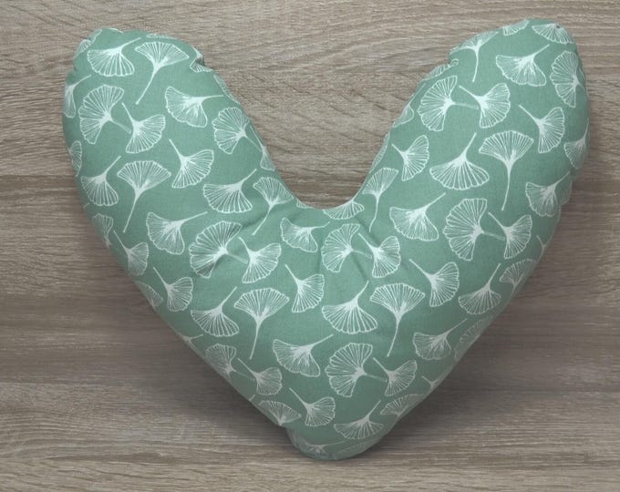Heart pillow Ginko, breast heart pillow, mastectomy pillow, forearm pillow, breast surgery pillow, green with ginkgo leaves, handmade