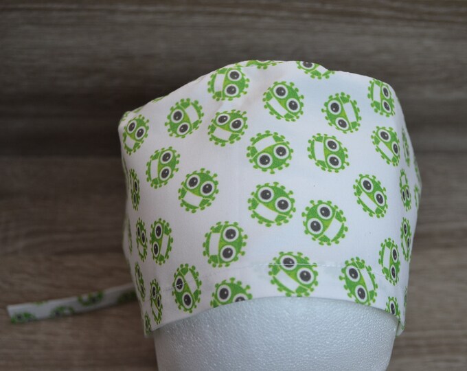 Surgical cap virus terry cloth band, scrub cap, bandana, cosmetic cap, chef's hat, peeling cap, surgical cap skull, white with viruses, handmade