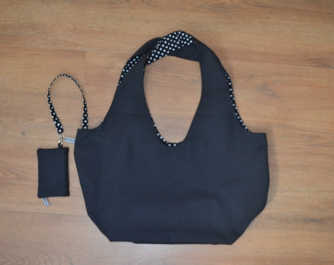 Cloth bag XL with extra bag, shopping bag, uni black, handmade