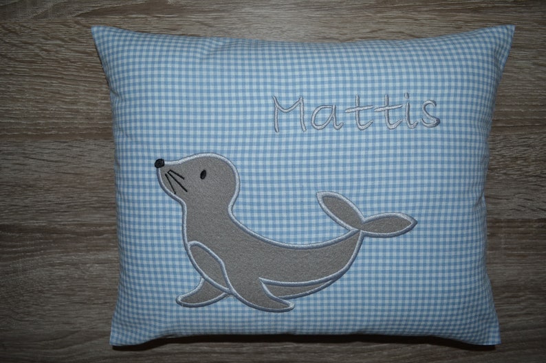 Pillow seal, seal pillow, name pillow with seal, pillow with name, christening pillow seal, birth pillow seal 30 x 25 cm, image 1