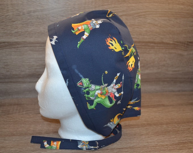 Surgical cap dragon, scrub cap, bandana, peeling cap, chef's hat, cosmetic cap, surgical caps, blue with dragon, archer, handmade