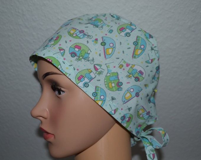 Surgical cap caravan terry cloth band, scrub cap, cosmetic cap, bandana, peeling cap, cooking cap, mint with caravan, handmade
