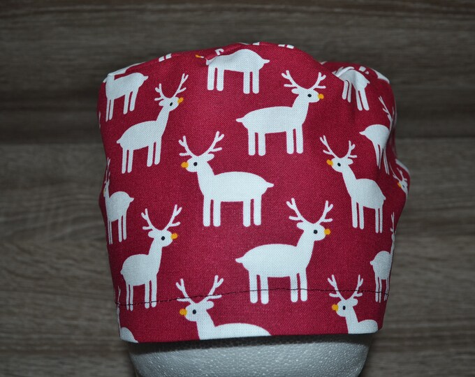 Surgical cap moose terry cloth band, scrub cap, cosmetic cap, chef's cap, bandana, peeling cap, surgical caps, rust-red with reindeer moose, handmade