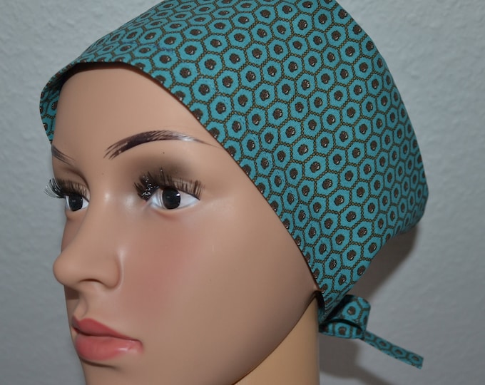 Surgical cap hexagon with terry cloth band, scrub cap, bandana, cosmetic cap, peeling cap, surgical caps, chef's hat, petrol with honeycomb pattern, handmade