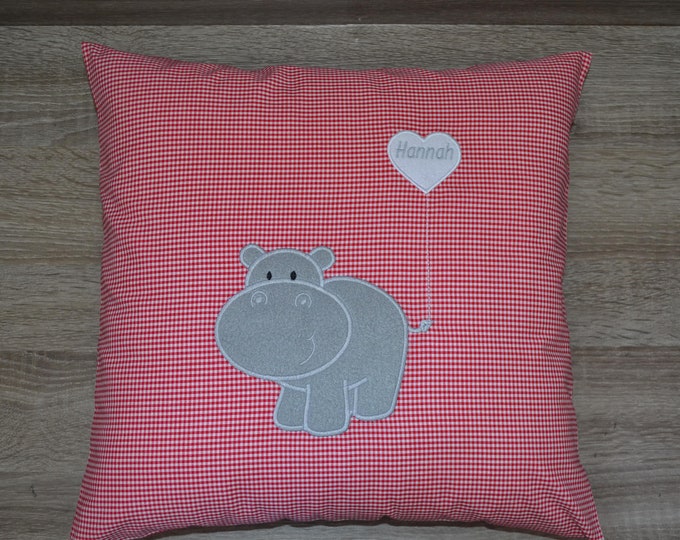 Hippo pillow 40 x 40 cm, hippo pillow, name pillow with hippo, pillow with name, christening pillow hippo, birth pillow 40 x 40 cm