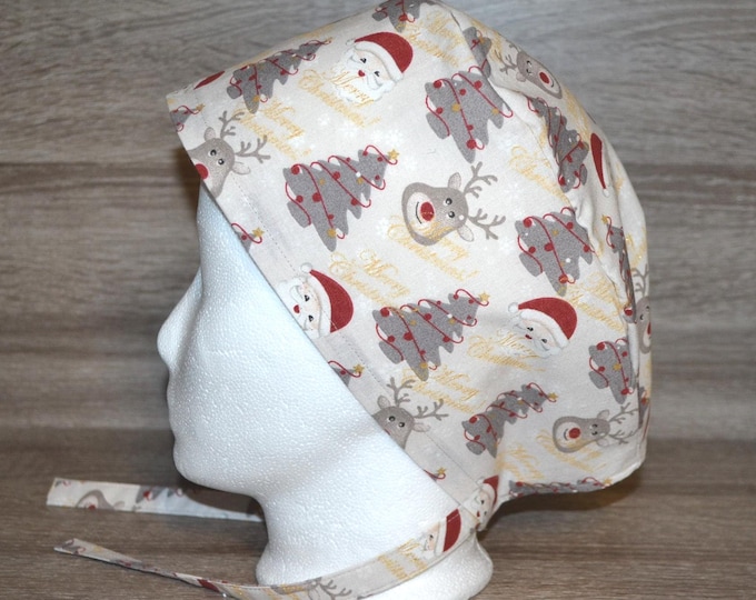 Santa Claus surgical cap with terry cloth band, scrub cap, bandana, cosmetic cap, chef's hat, Christmas surgical caps, Santa Claus cap, reindeer cap