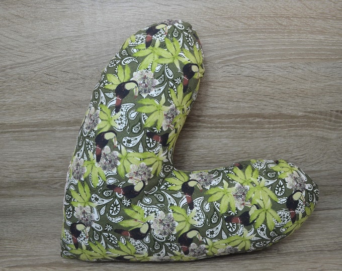 Heart pillow, chest heart pillow, mastectomy pillow, forearm pillow, breast surgery pillow, green with black toucan, handmade