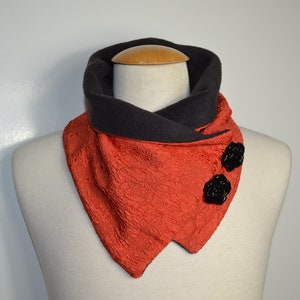 Button loop rose embossing, button loops, loops, scarf, scarf with buttons, rose pattern orange and black fleece, button loop, loop, handmade