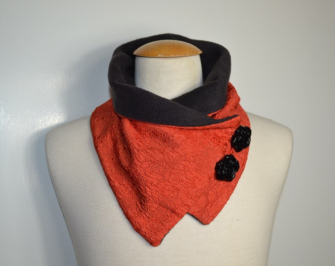 Button loop rose embossing, button loops, loops, scarf, scarf with buttons, rose pattern orange and black fleece, button loop, loop, handmade