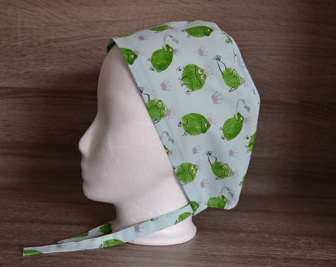 Surgical cap frog prince, scrub cap, bandana, peeling cap, cosmetic cap, chef's hat, surgical caps, blue with frogs, handmade