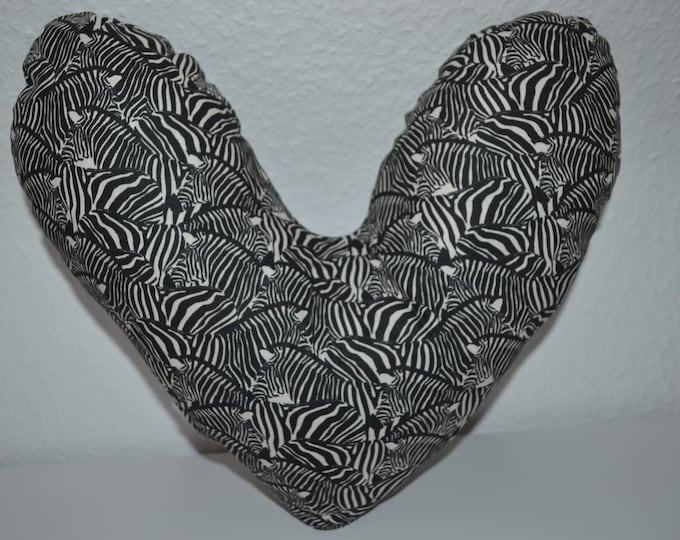 Heart pillow zebra, breast heart pillow, mastectomy pillow, forearm pillow, breast surgery pillow, white with zebras, handmade