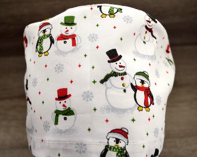 Surgical cap snowman terry cloth, scrub cap, bandana, cosmetic cap, peeling cap, chef's hat, Christmas surgical cap, winter cap, penguin