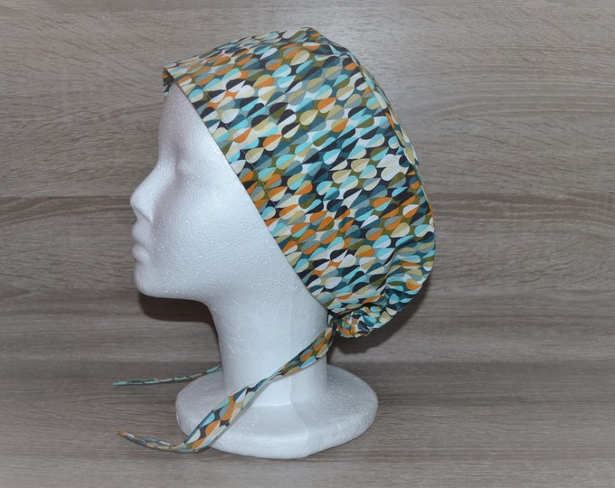 XL surgical hoods for long hair, XL Scrub Cap, Bandana, peeling hood, cosmetic hood, green with drops, handmade