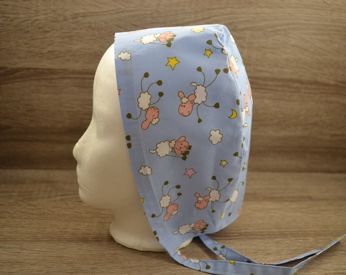 Surgical cap sheep, scrub cap, bandana, cosmetic cap, peeling cap, chef's hat, surgical caps, light blue with sheep, handmade