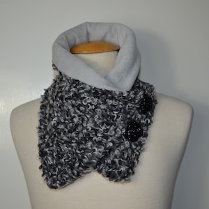 Button loop bouclé, button loops, loops, scarf, cotton jersey gray white and gray fleece, wrap scarf, wrap loop, handmade
