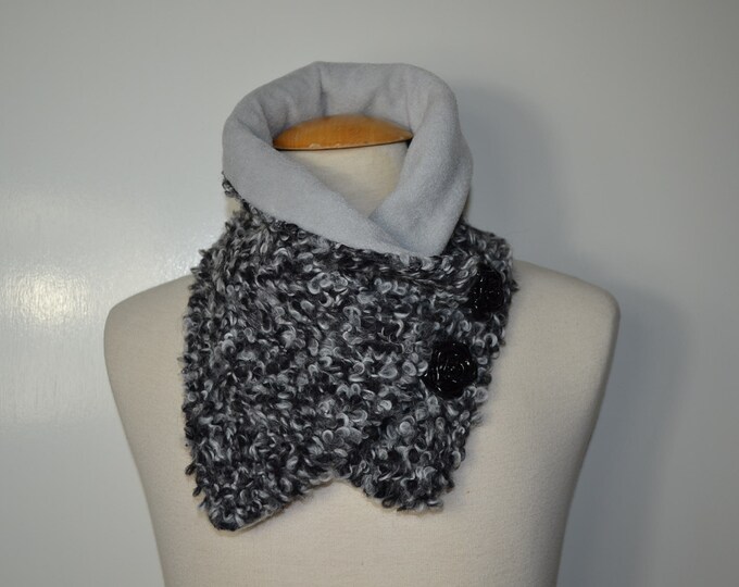 Button loop bouclé, button loops, loops, scarf, cotton jersey gray white and gray fleece, wrap scarf, wrap loop, handmade