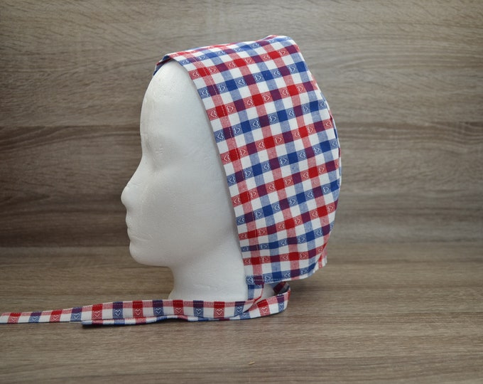 Surgical cap checked, scrub cap, bandana, peeling cap, cosmetic cap, chef's cap, surgical caps, white red blue checked, handmade