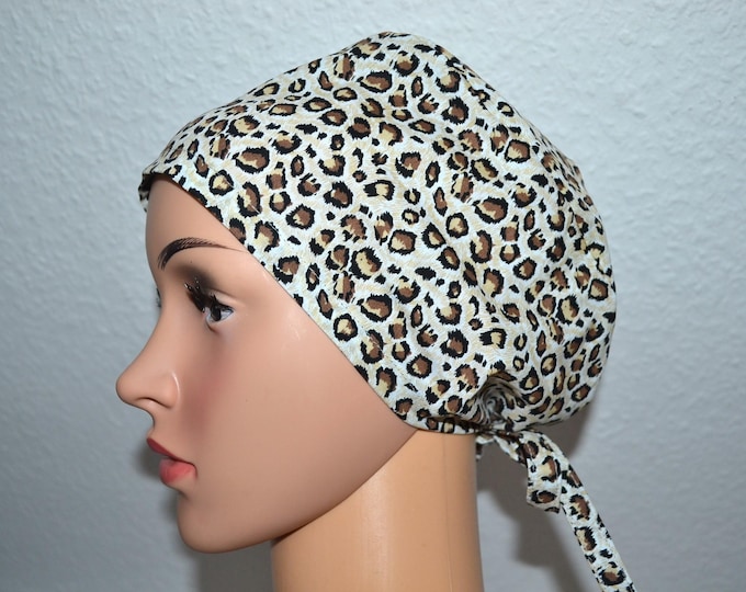 Surgical cap leopard skin, scrub cap, bandana, cosmetic cap, chef's cap, scrub cap, animal print leopard, beige with fur pattern,