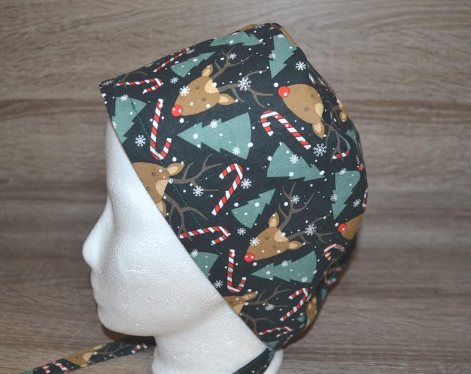Surgical cap with moose design and terry cloth band, scrub cap, bandana, cosmetic cap, peeling cap, chef's hat, Christmas surgical caps, handmade