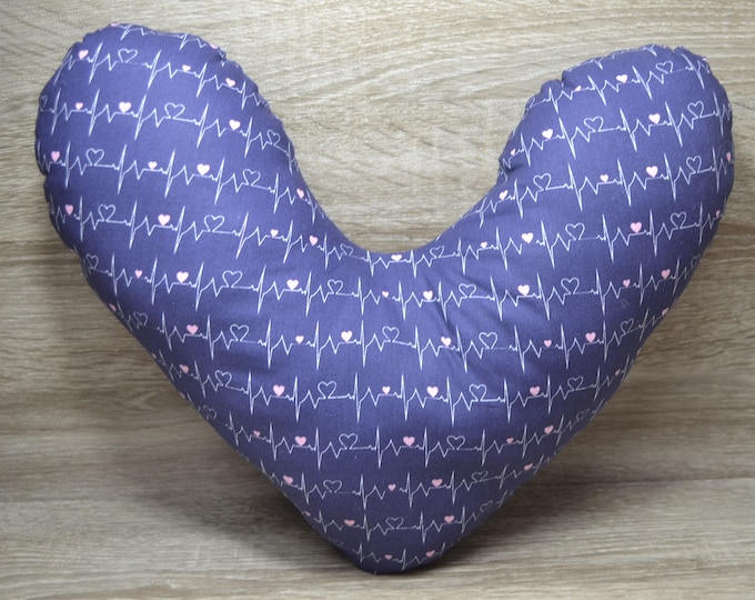 Heart pillow, chest heart pillow, mastectomy pillow, forearm pillow, breast surgery pillow, purple with heart ECG, handmade