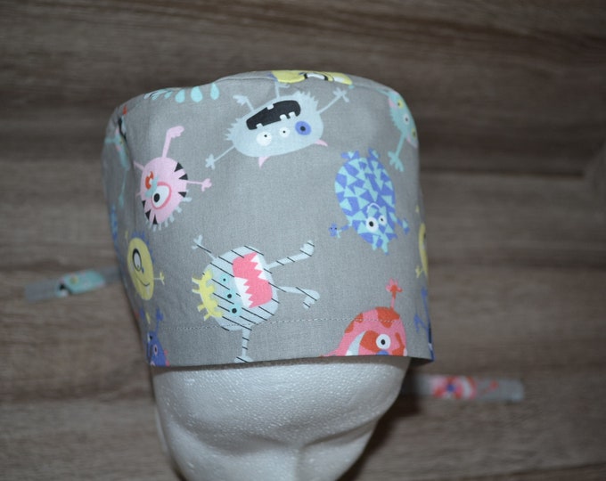 Surgical cap virus medicine, scrub cap, bandana, cosmetic cap, cooking cap, peeling cap, surgical caps, gray with viruses, handmade