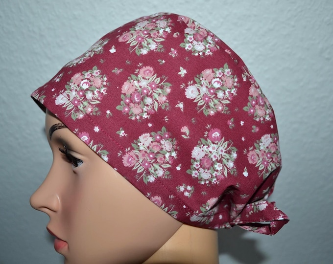 Surgical cap flowers, scrub cap, bandana, cosmetic cap, peeling cap, rust-red with bouquet of flowers, chef's cap, flower cap
