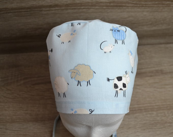 Surgical cap farm animals with terry cloth band, scrub cap, bandana, peeling cap, chef's cap, cosmetic cap, surgical caps, handmade