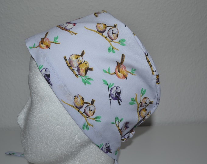 Surgical cap bird, scrub cap, bandana, cosmetic cap, chef's hat, peeling cap, surgical caps, light blue with birds, handmade