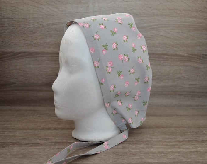 Surgical cap rose, scrub cap, bandana, cosmetic cap, chef's hat, peeling cap, surgical caps, gray with roses, handmade