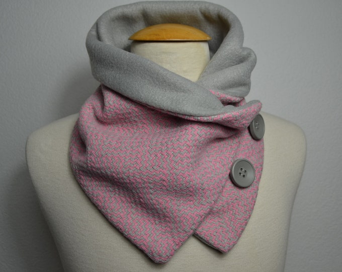 Button loop checked, button loops, loops, scarf, scarf with buttons, coat fabric and gray fleece, button loop checks, loop, wrap loop, handmade