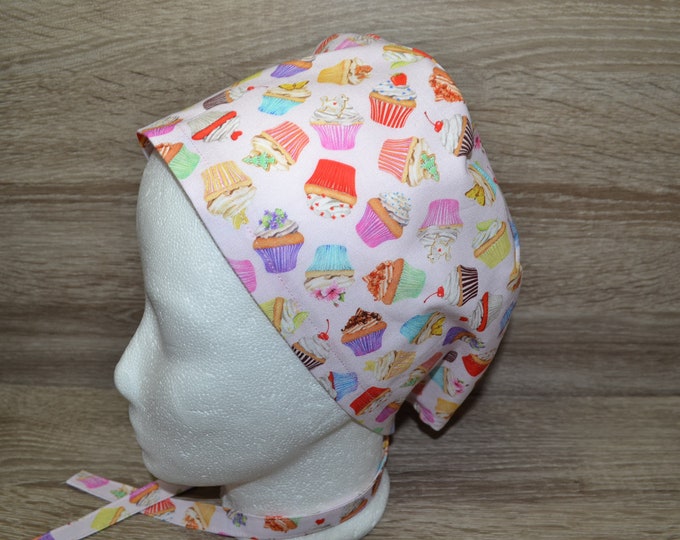 Surgical caps muffin, scrub cap, bandana, cosmetic cap, chef's cap, peeling cap, pink with cupcake, surgical cap tarts, muffin cap, handmade