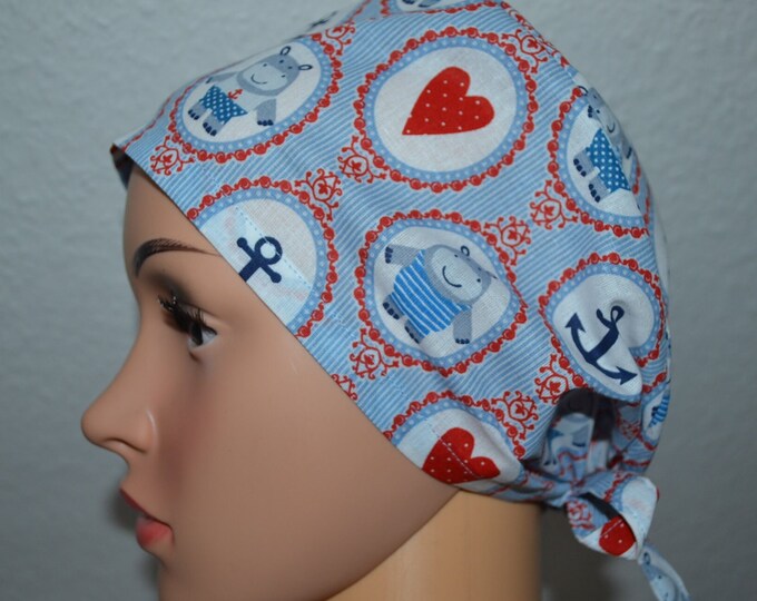 Surgical cap Hippo, scrub cap, cosmetic cap, cooking cap, bandana, peeling cap, surgical caps, light blue hippo, handmade