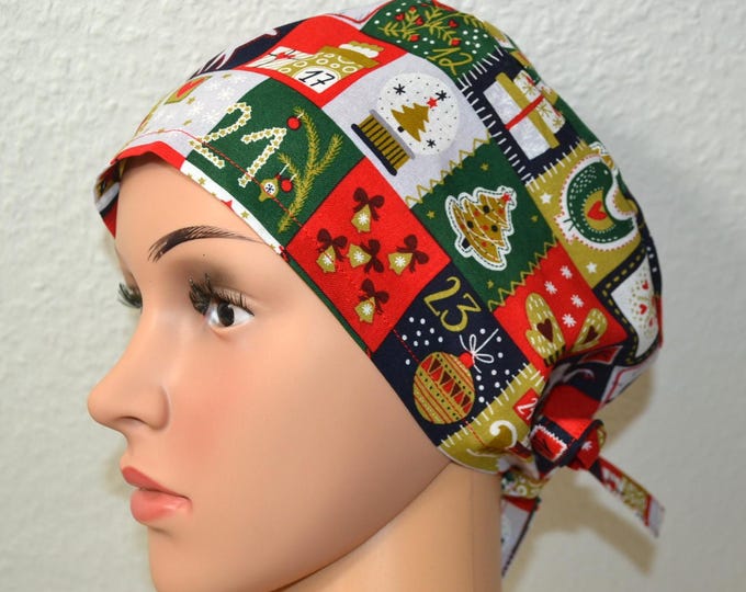 Surgical cap advent calendar terry cloth, scrub cap, bandana, cosmetic cap, chef's hat, Christmas motifs, Christmas surgical caps, patchwork