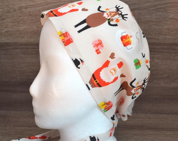 Surgical cap with moose terry cloth, scrub cap, bandana, cosmetic cap, peeling cap, chef's hat, Christmas surgical cap, funny moose cap, Santa Claus