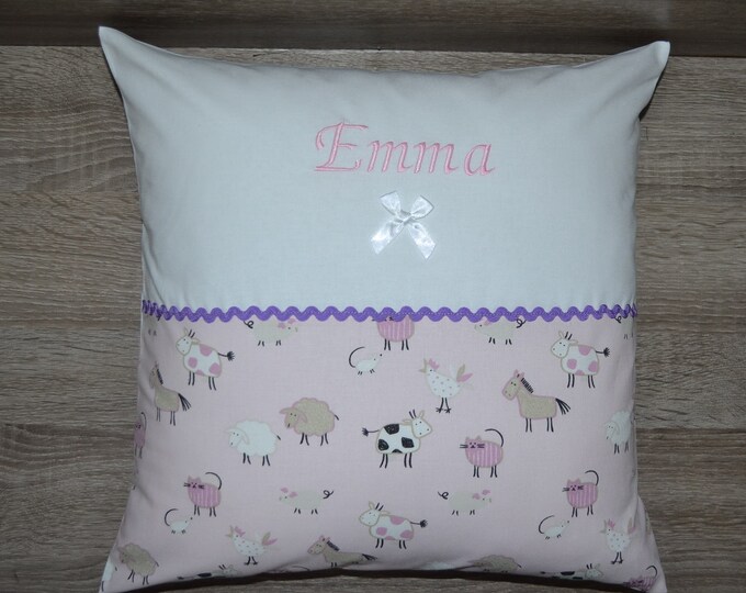 Pillow farm animals 40 x 40 cm, name pillow farm, baptism pillow, birth pillow, horse pillow, cow pillow, children's pillow farm