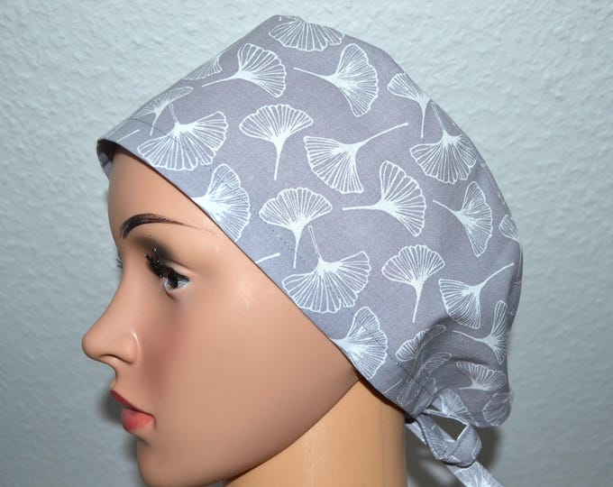 Surgical cap Ginko, scrub cap, cosmetic cap, chef's cap, bandana, peeling cap, surgical cap, grey with Ginko leaf, handmade