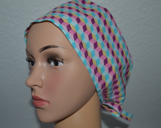 Surgical cap diamond with terry cloth band, scrub cap, bandana, cosmetic cap, peeling cap, surgical caps, chef's hat, pink diamonds, handmade