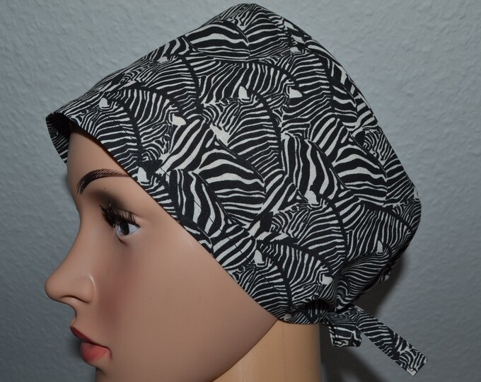Surgical cap zebra terry cloth band, scrub cap, cosmetic cap, cooking cap, bandana, peeling cap, surgical cap, white with zebras, handmade