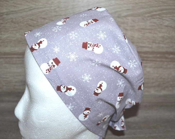 Surgical cap with snowman design, scrub cap, bandana, cosmetic cap, peeling cap, grey with snowmen, chef's hat, Christmas surgical caps